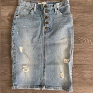 Guess Light Blue Distressed Denim Skirt